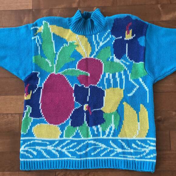 Lauren Hansen Vintage 80's Mom floral Sweater in blue, yellow, green size large - Picture 11 of 11